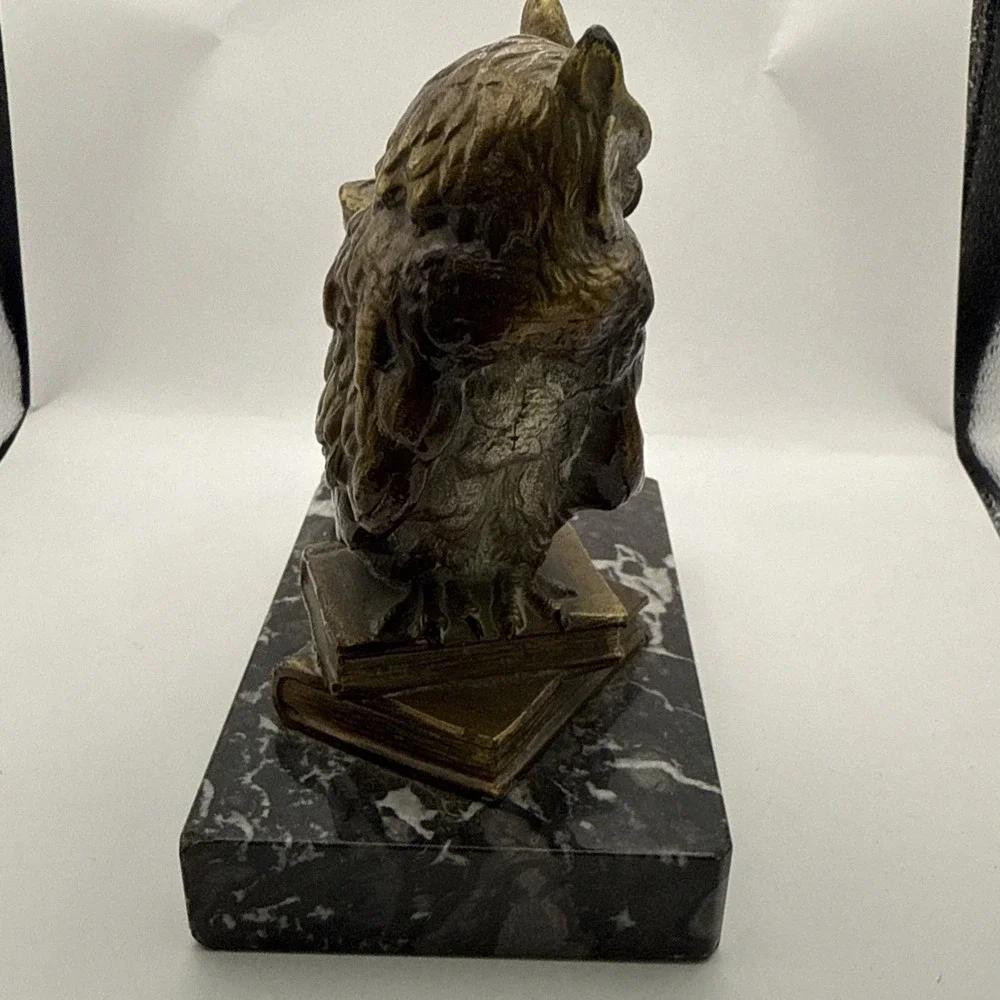 Antique Vienna Cold Painted Bronze Marble Owl Table Lighter Bergman Style